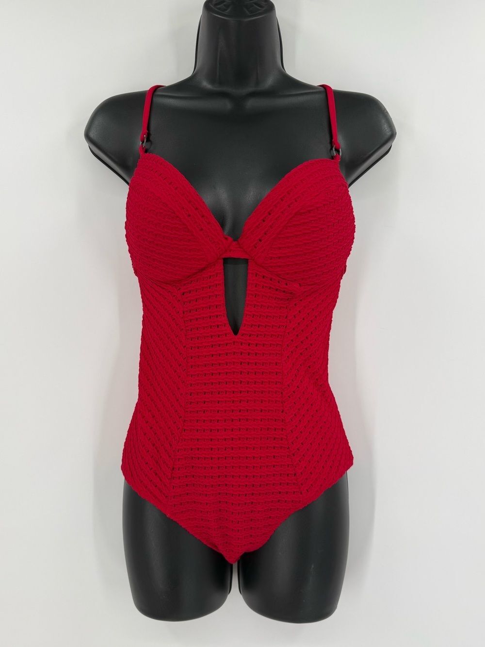 Nanette Lepore Crochet Lace Back One Piece Swimsuit | Red | Medium